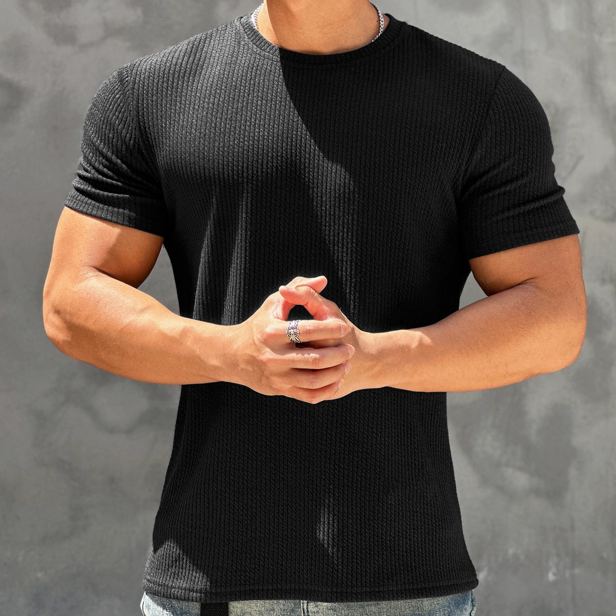 Men's Textured Short Sleeved Quick Drying T-shirt