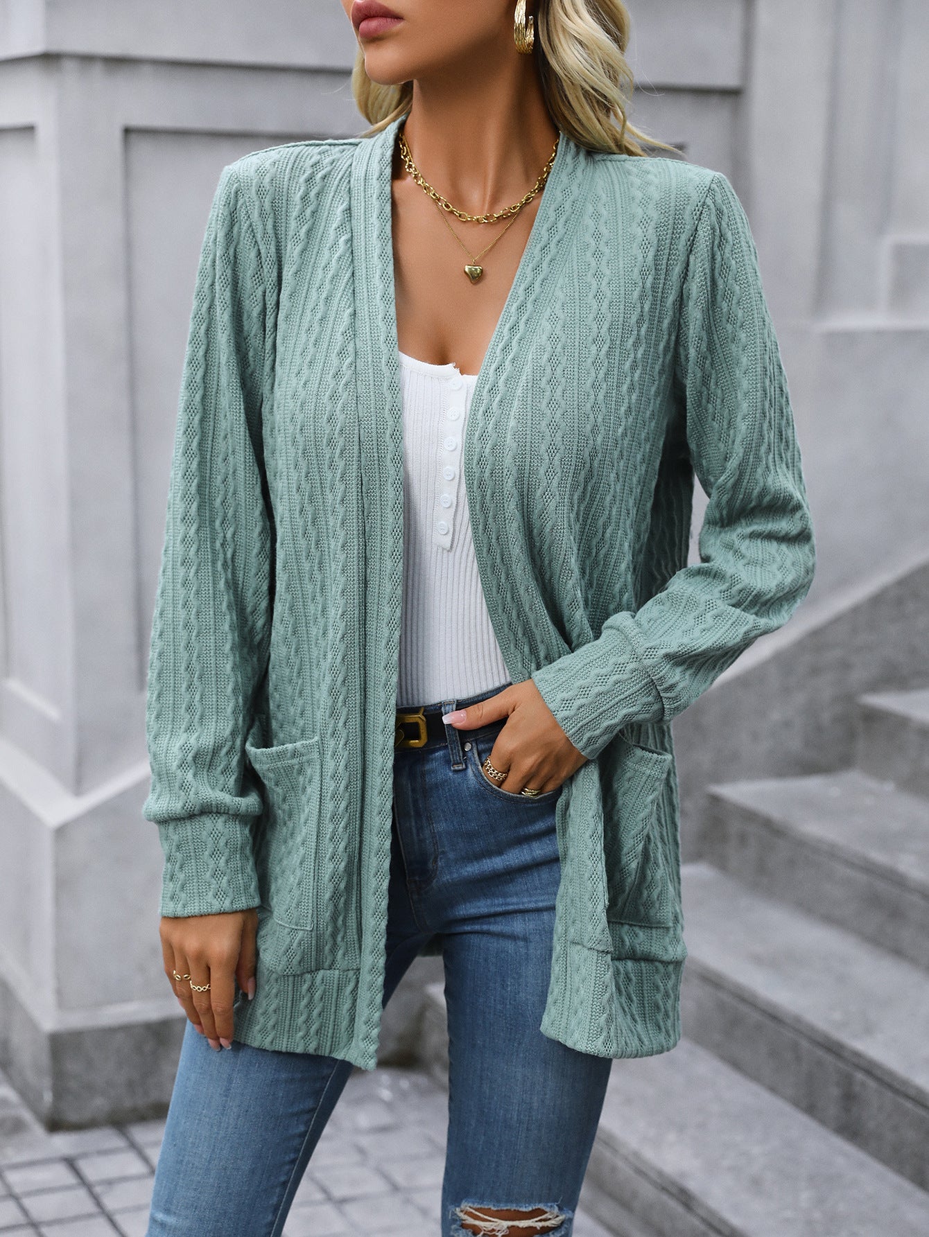 Women's Mid-length Cable-knit Sweater Cardigan