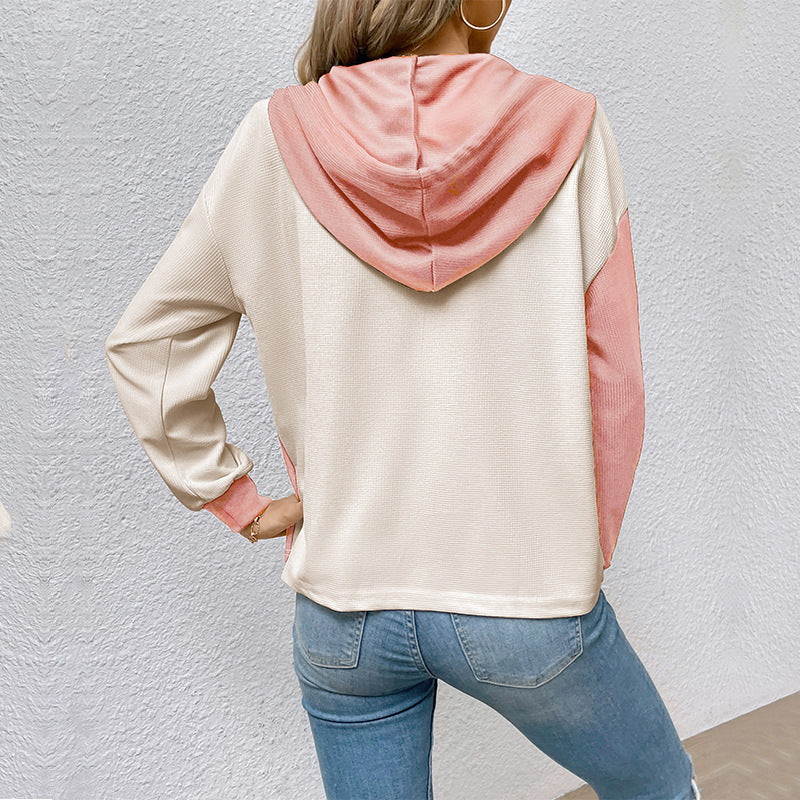 Women's Contrast Color Hooded Sweater