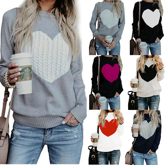 Women's Love Knitted Pullover Sweater - Perfect for Valentines Day!