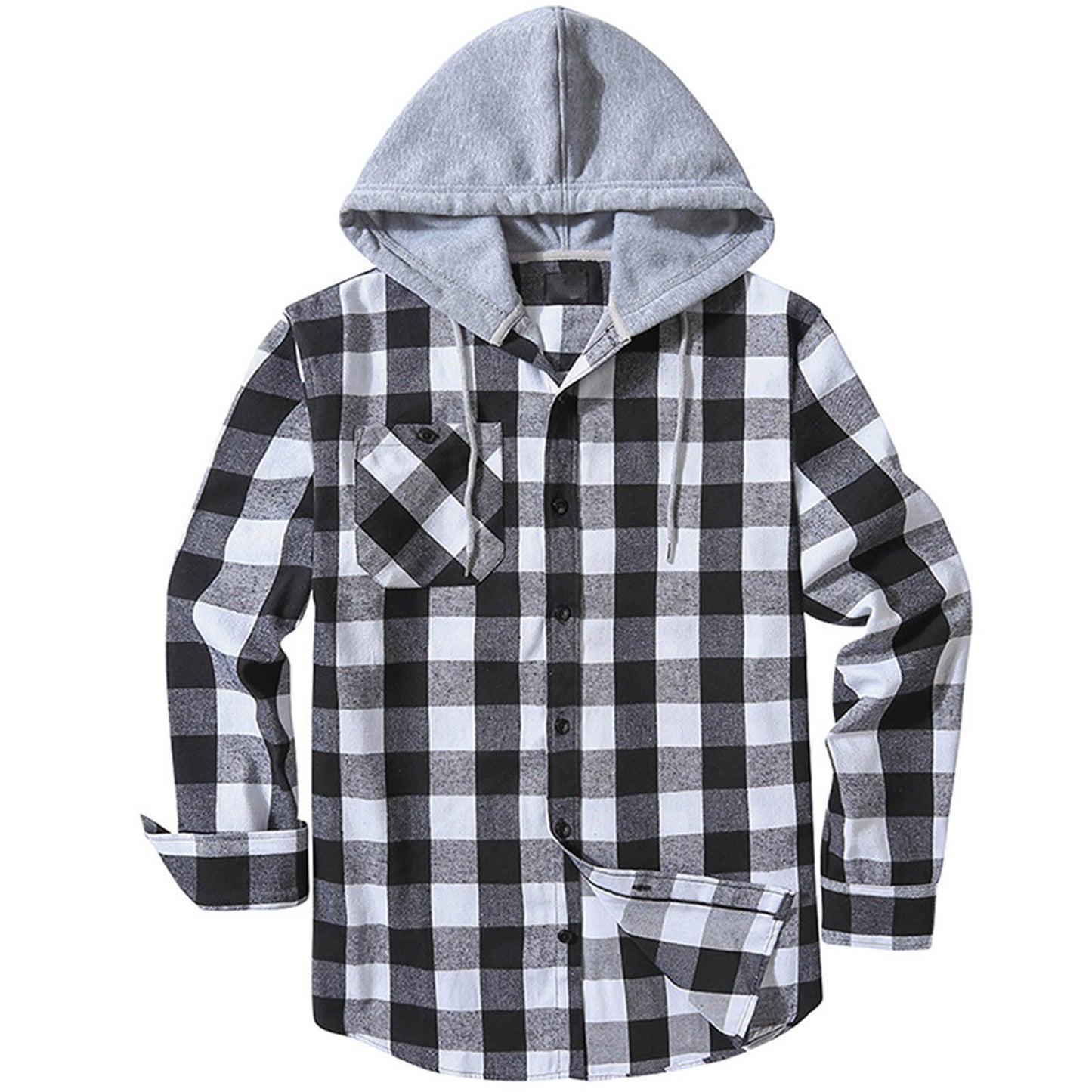 Men's Casual Hooded Plaid Long Sleeve Shirt - Various Plaid Colors