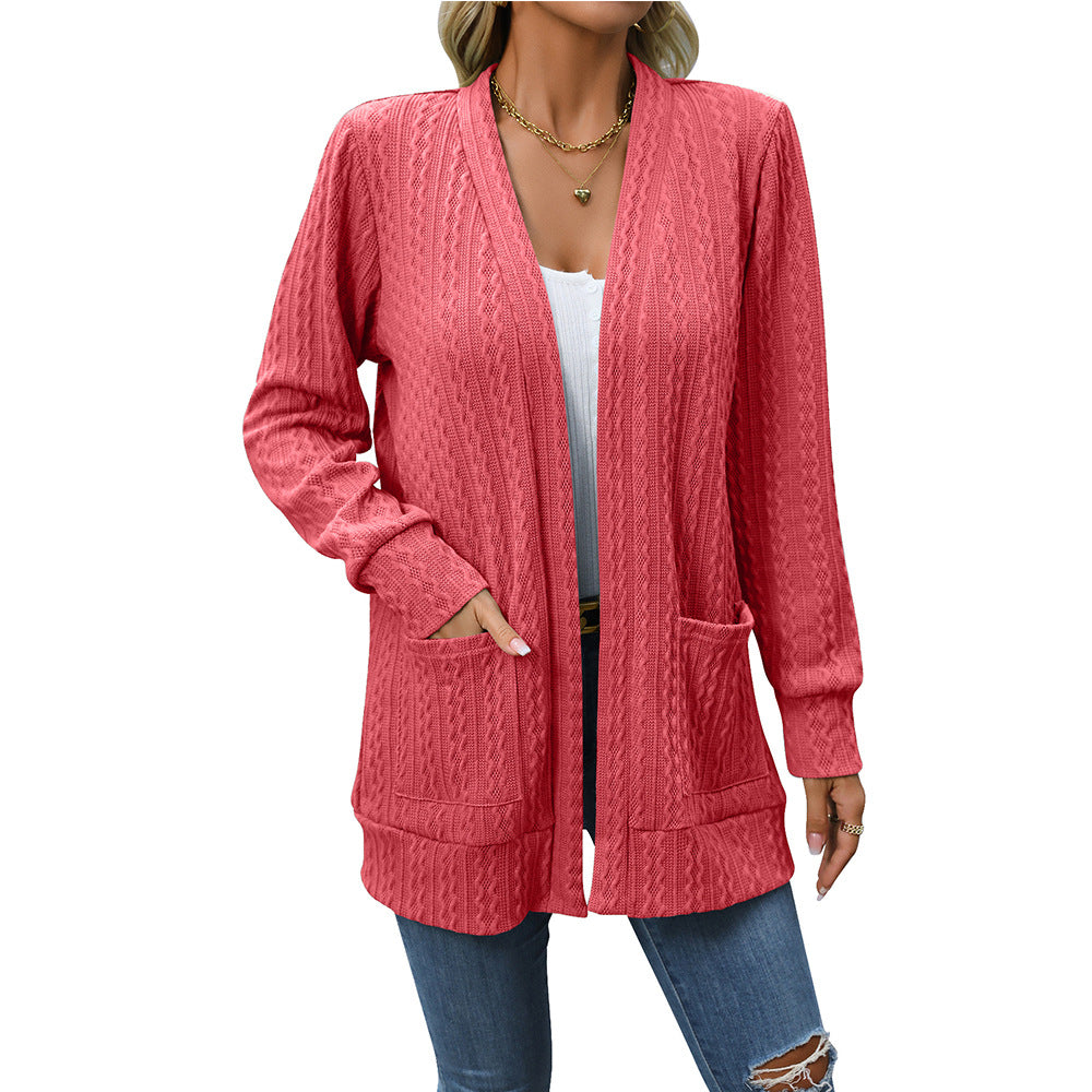 Women's Mid-length Cable-knit Sweater Cardigan