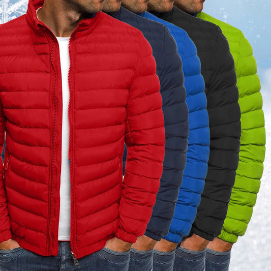 Men's Jacket Zipper Solid Color Long Sleeves Pockets Coldproof Cotton Padded