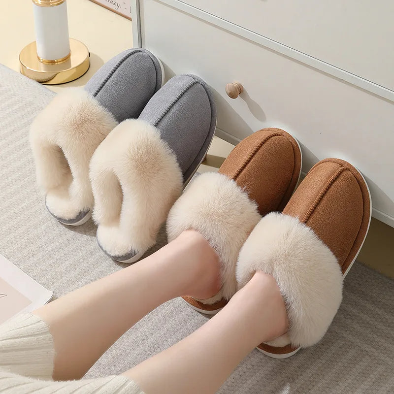 Women's Warm Plush Fur Soft Lined Cotton Non-Slip Slippers