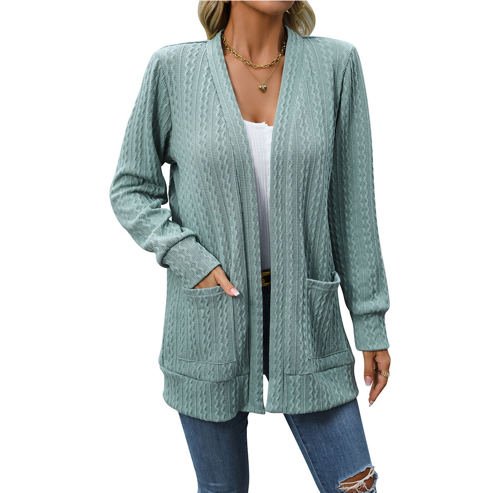 Women's Mid-length Cable-knit Sweater Cardigan