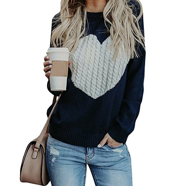 Women's Love Knitted Pullover Sweater - Perfect for Valentines Day!