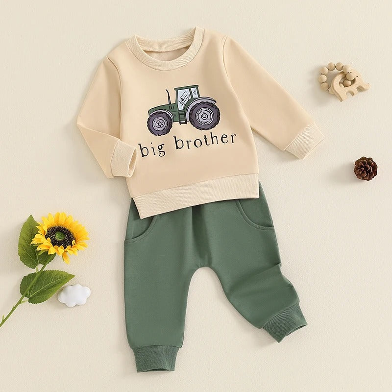 Childrens Tractor Print Long Sleeve Pullover Suit