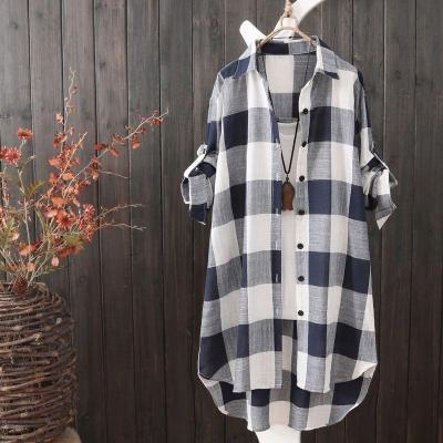 Women's Long length Plaid Button-up Shirt or Cardigan