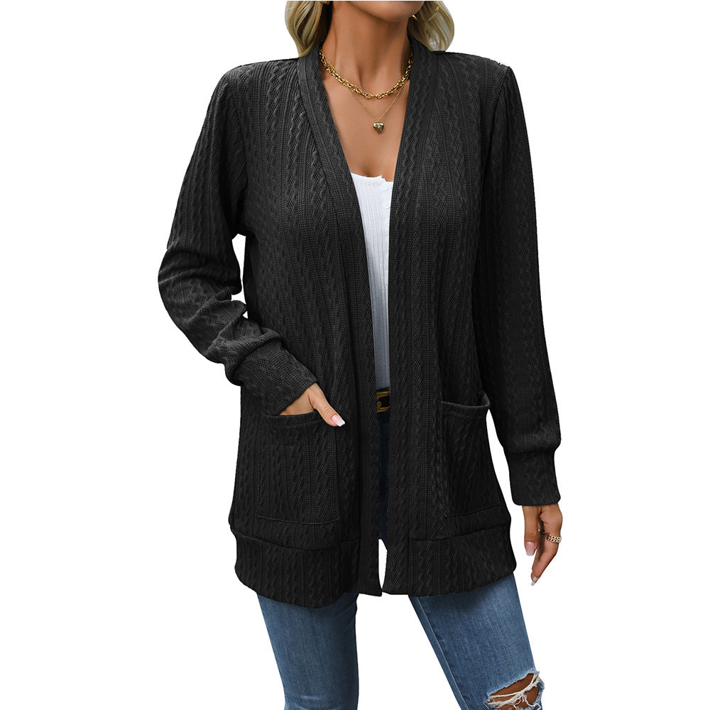 Women's Mid-length Cable-knit Sweater Cardigan