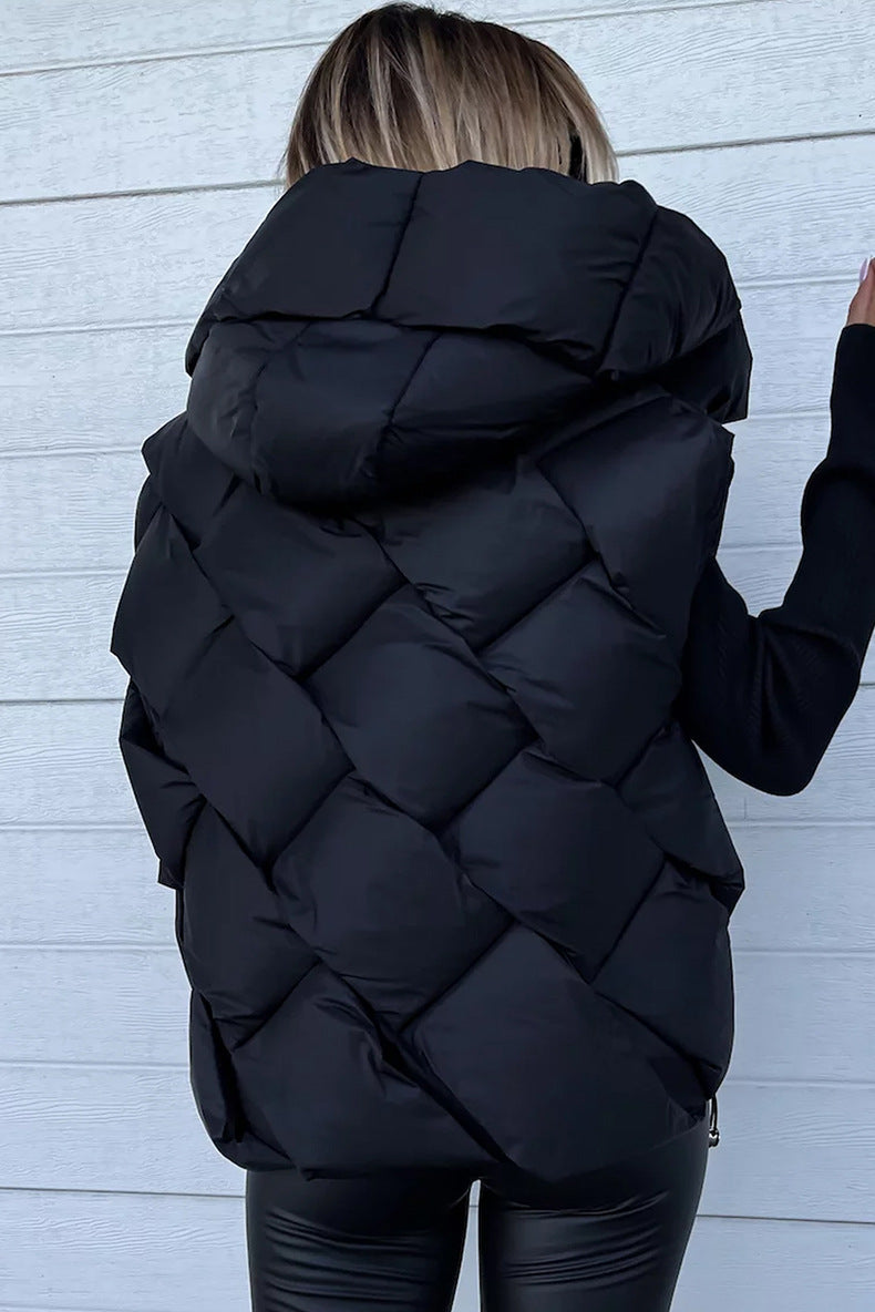 Women's Hooded Diamond Pattern Warm Leisure Vest