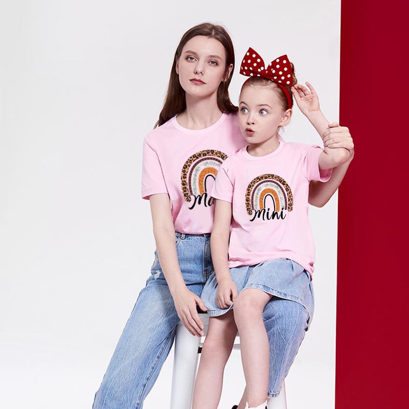 Mother-Daughter Matching Rainbow Print Short-Sleeve Tee