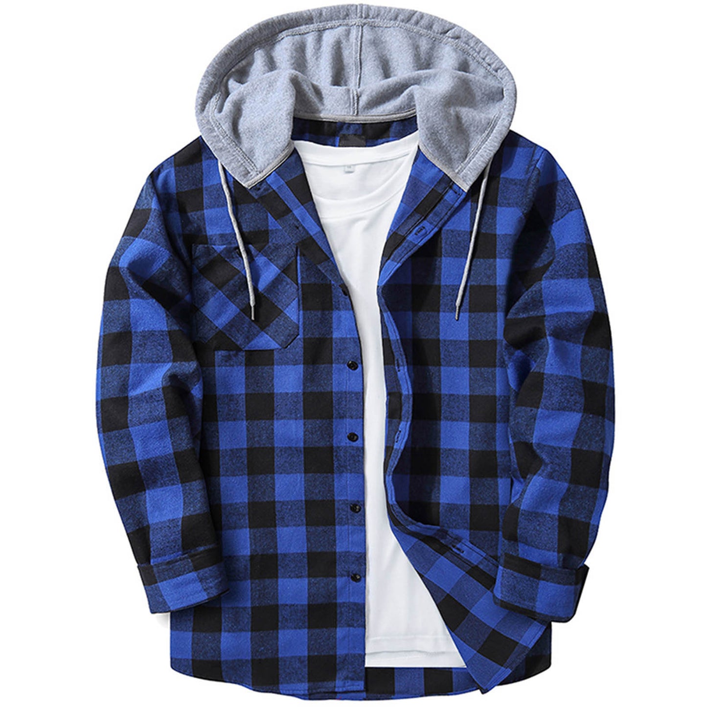 Men's Casual Hooded Plaid Long Sleeve Shirt - Various Plaid Colors