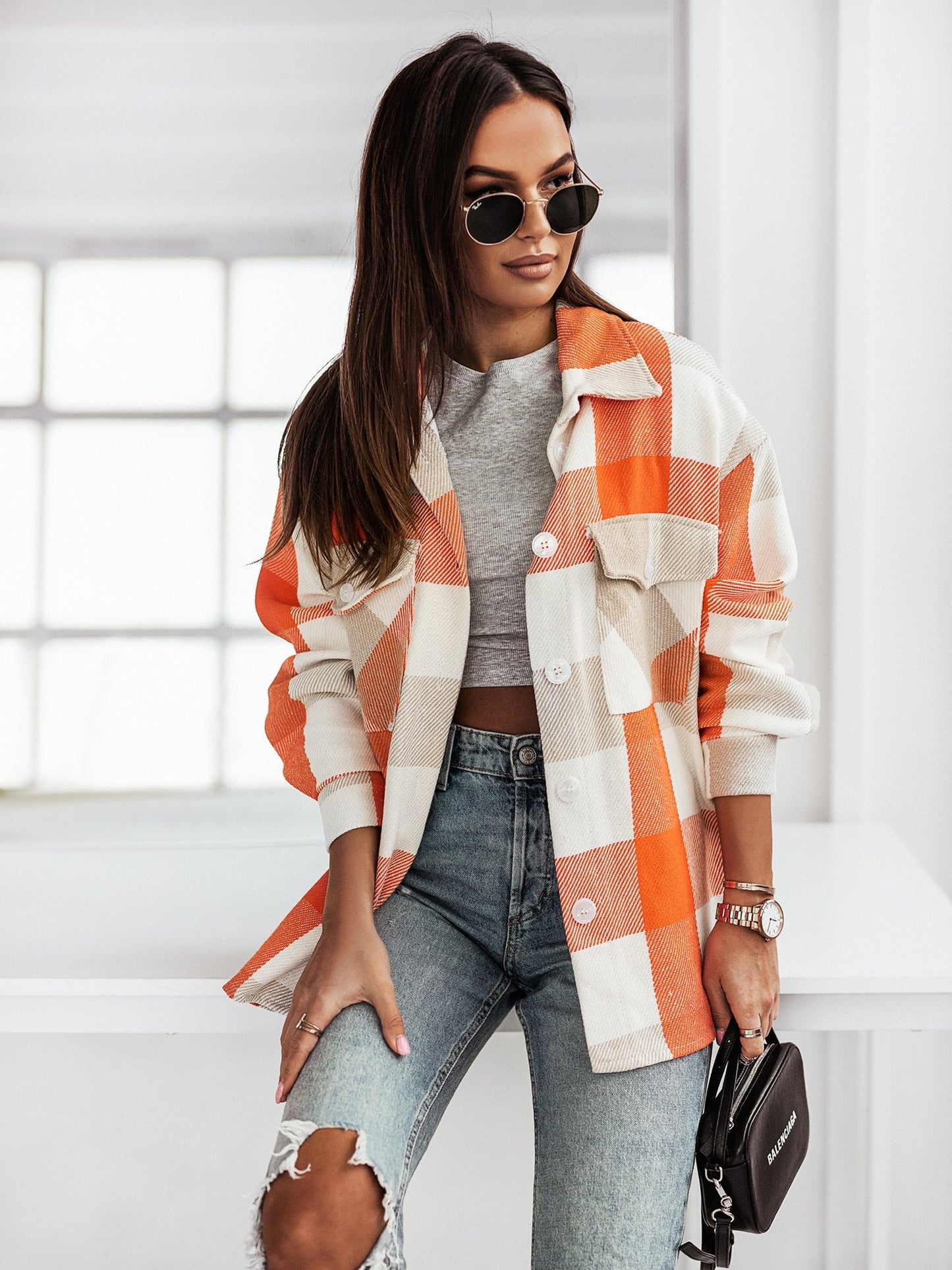 Women's Fashionable Color Plaid Shirt/ Overcoat