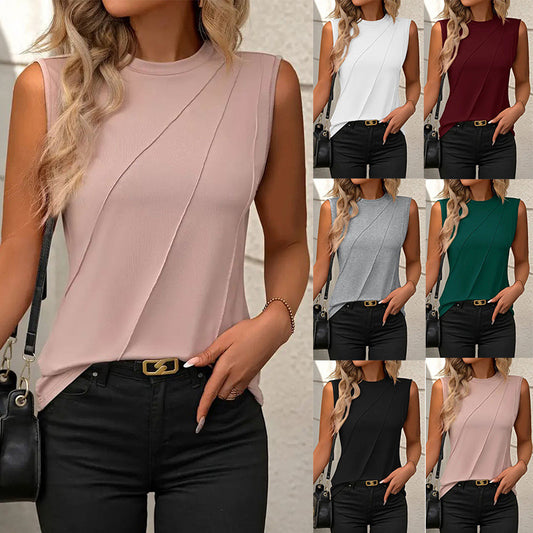 Women's Solid Color Round Neck Sleeveless Shirt