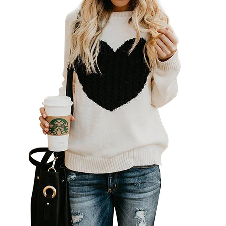 Women's Love Knitted Pullover Sweater - Perfect for Valentines Day!