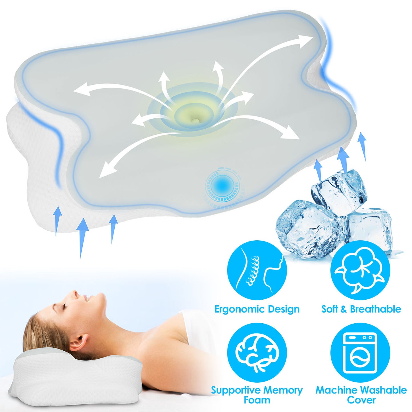 1Pc Orthopedic Memory Foam Pillow With Cooling Case Neck Support Pillow With Machine Washable Case For Side Back Stomach Sleepers