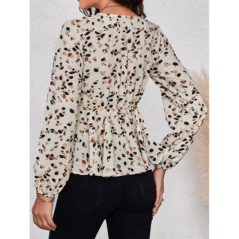 Women's V-neck Slim Fit Long Sleeve Top