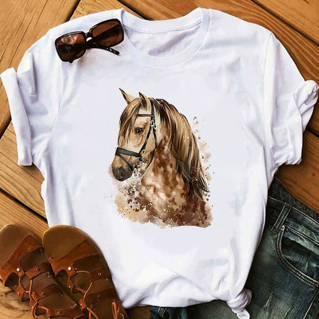 Women's Artistic Horse Printed Short-sleeved Tee