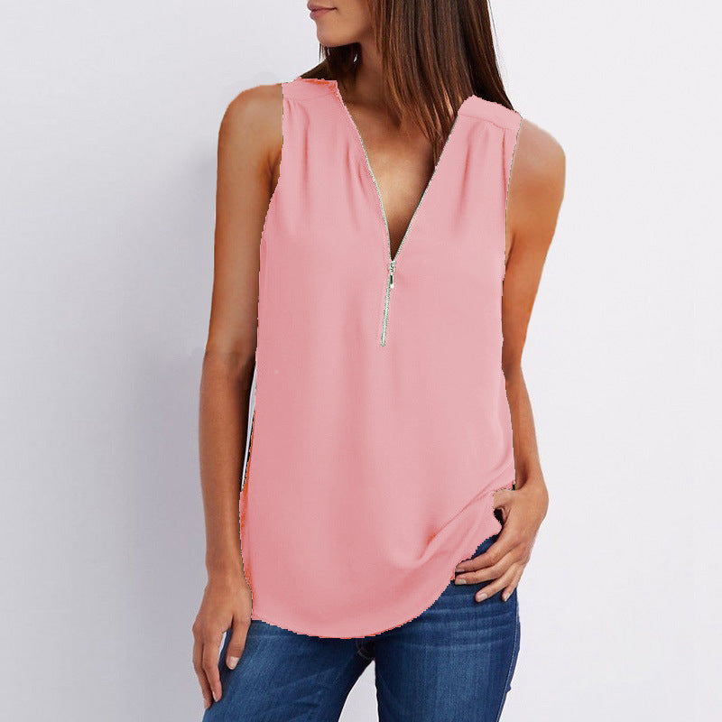 Women's Zip Sleeveless Chiffon Shirt