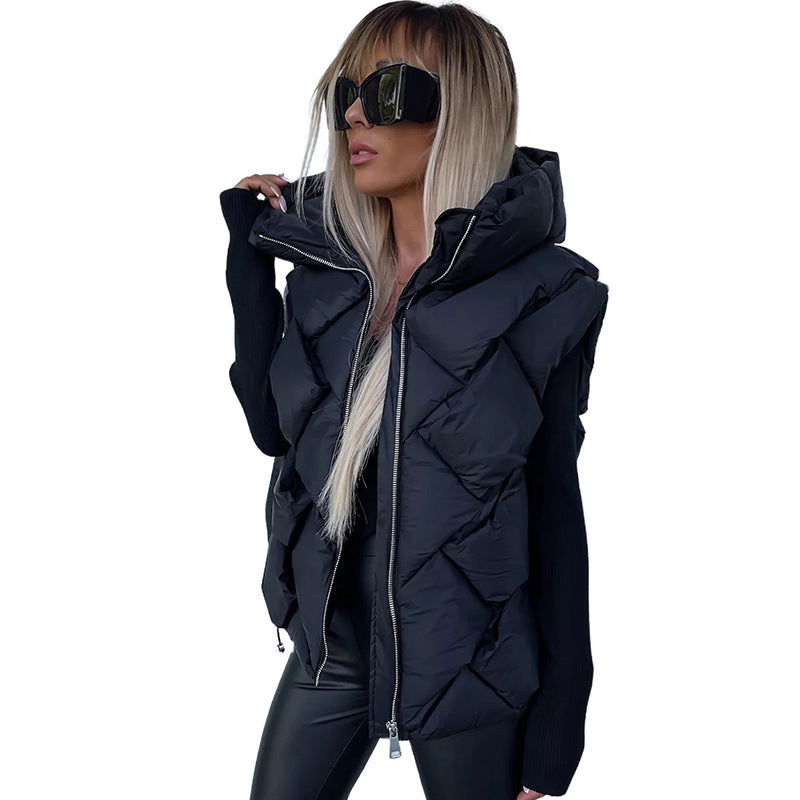 Women's Hooded Diamond Pattern Warm Leisure Vest