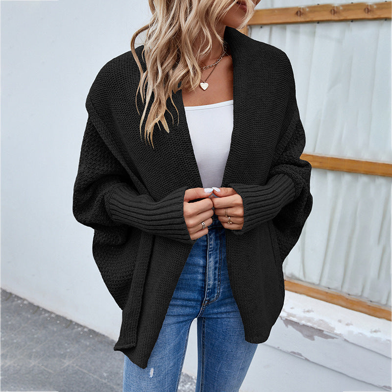 Women's NEW Loose Knitted SweaterBat Sleeve Large Lapel Cardigan