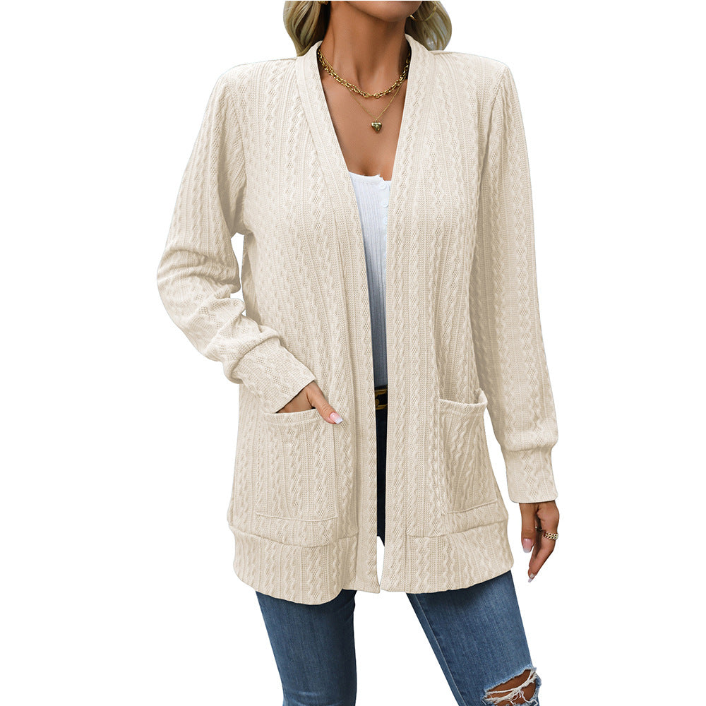 Women's Mid-length Cable-knit Sweater Cardigan